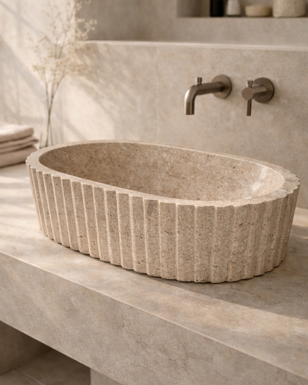 Fluted Oval Countertop Wash Basin - View 3