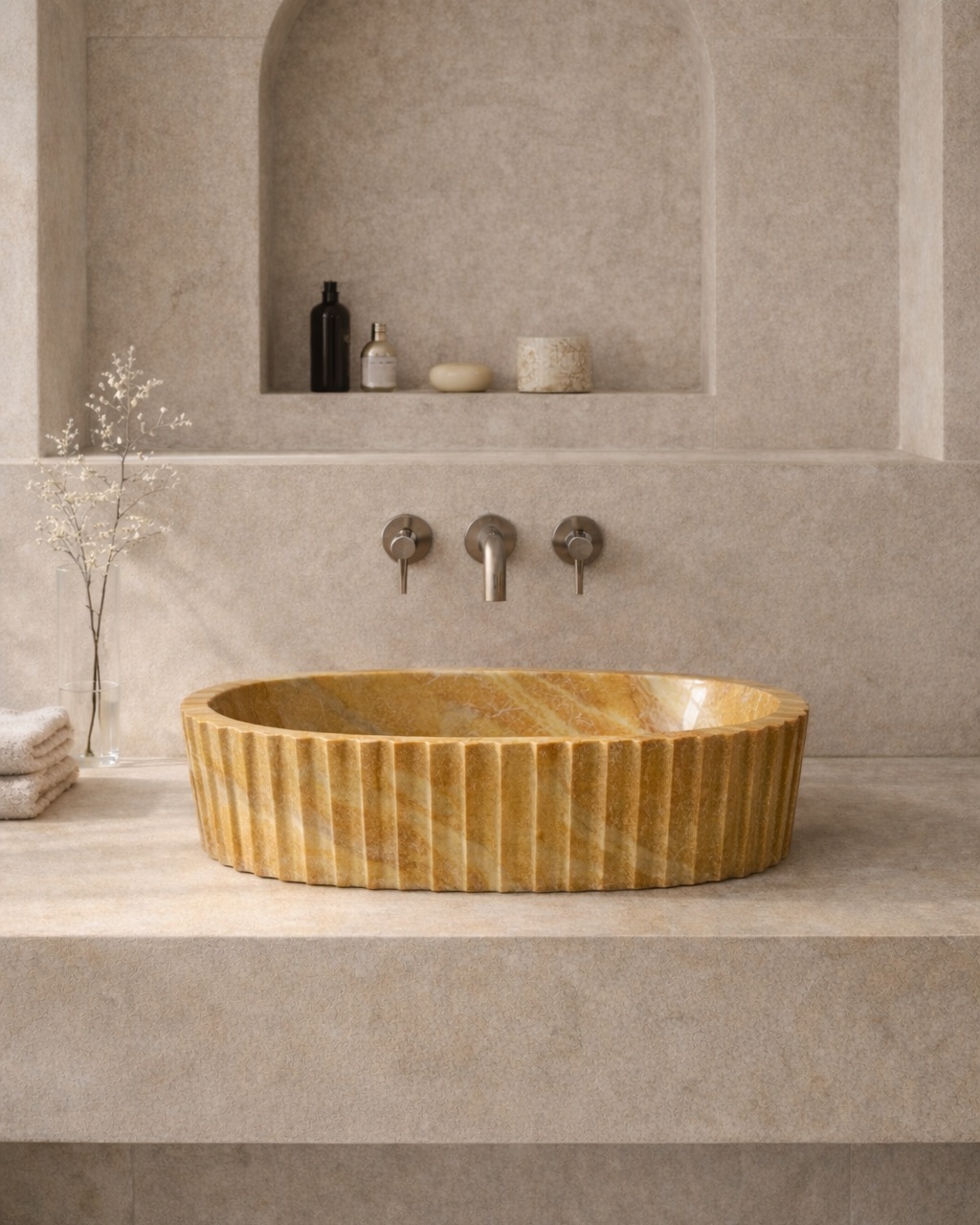 Fluted Oval Countertop Wash Basin