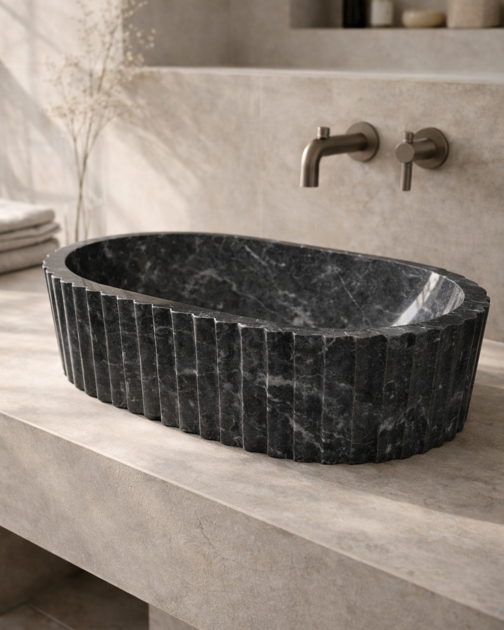 Fluted Oval Countertop Wash Basin - View 3