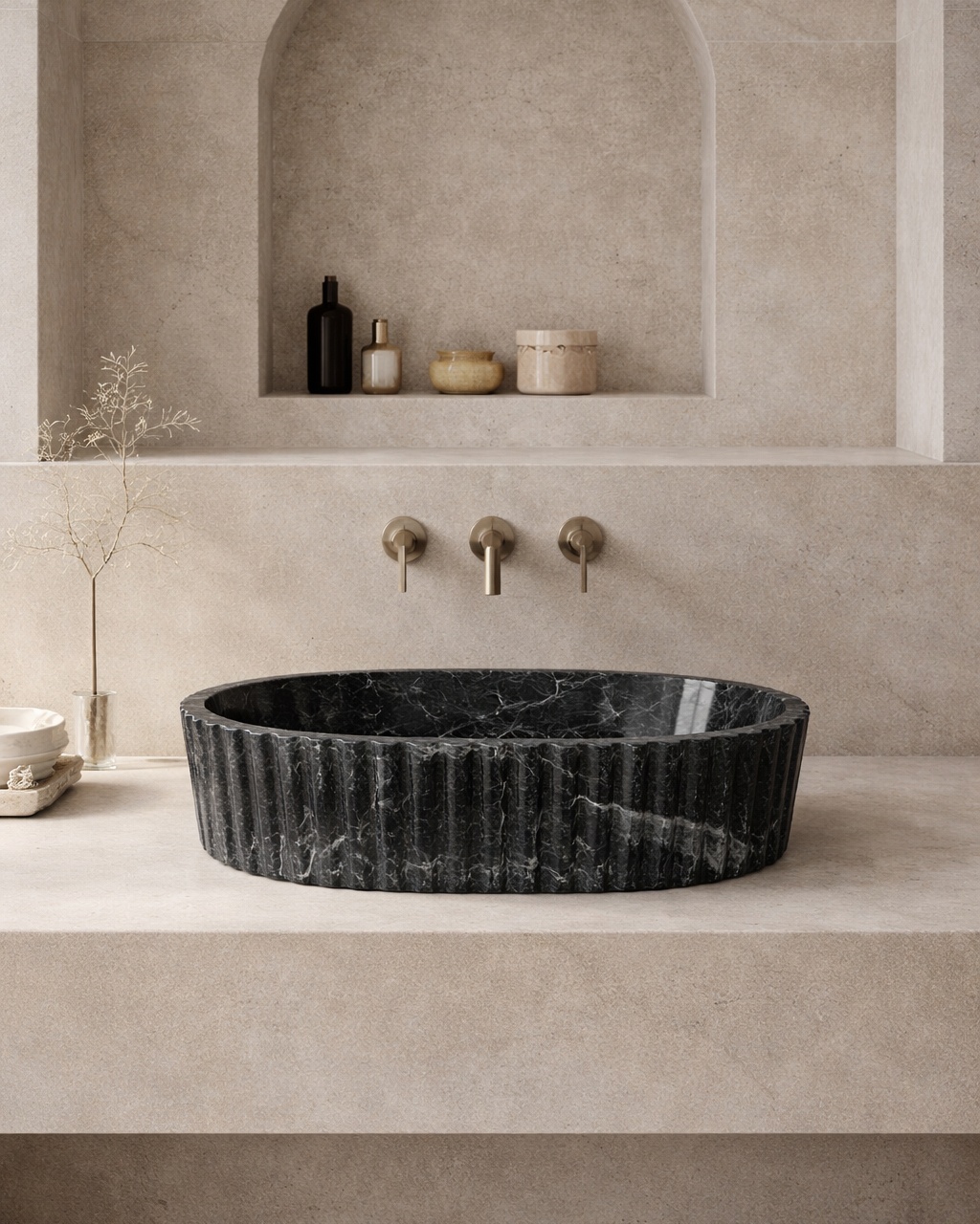 Fluted Oval Countertop Wash Basin