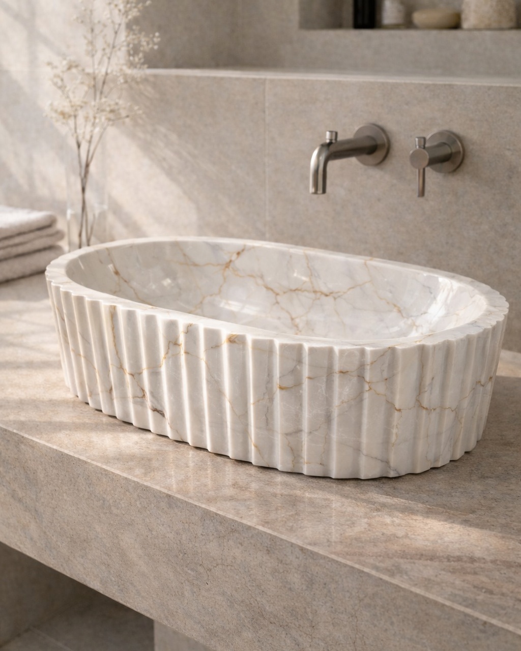 Fluted Oval Countertop Wash Basin - View 3