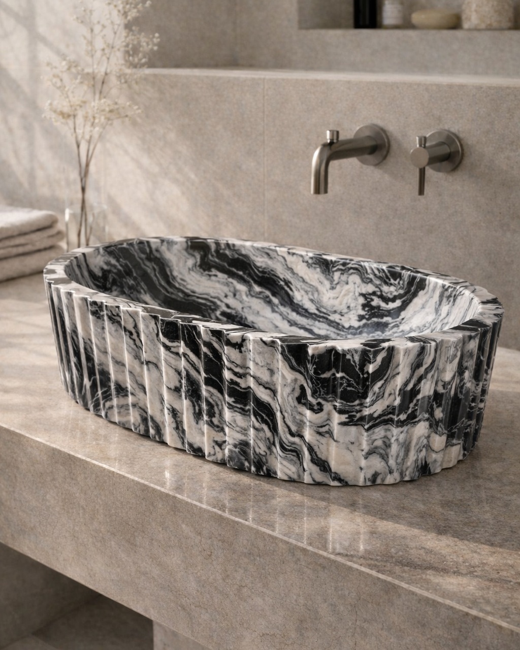 Fluted Oval Countertop Wash Basin - View 3