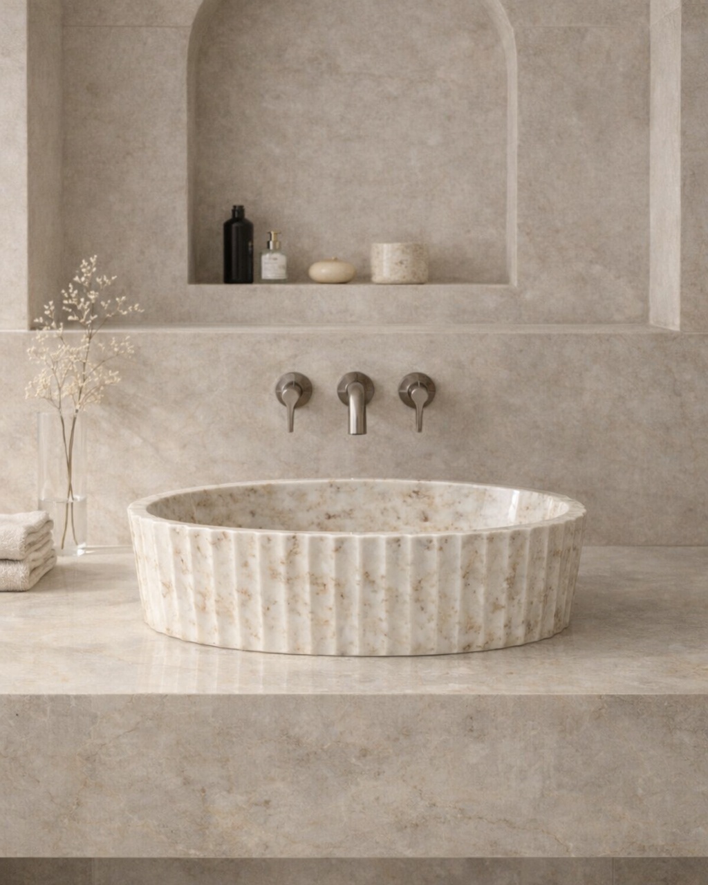 Fluted Oval Countertop Wash Basin