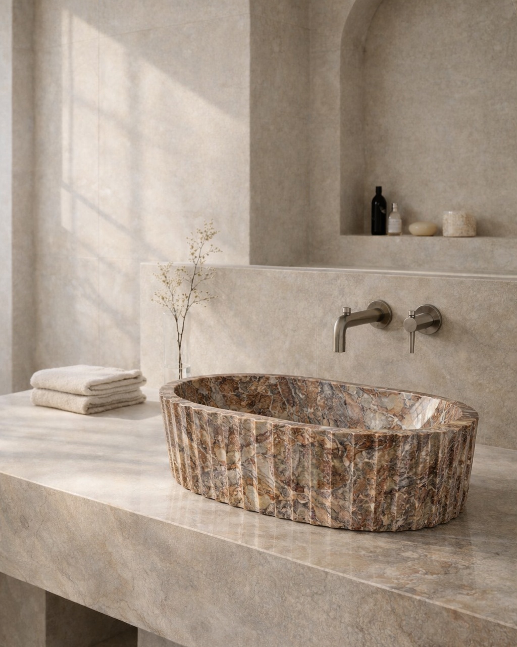 Fluted Oval Countertop Wash Basin - View 2