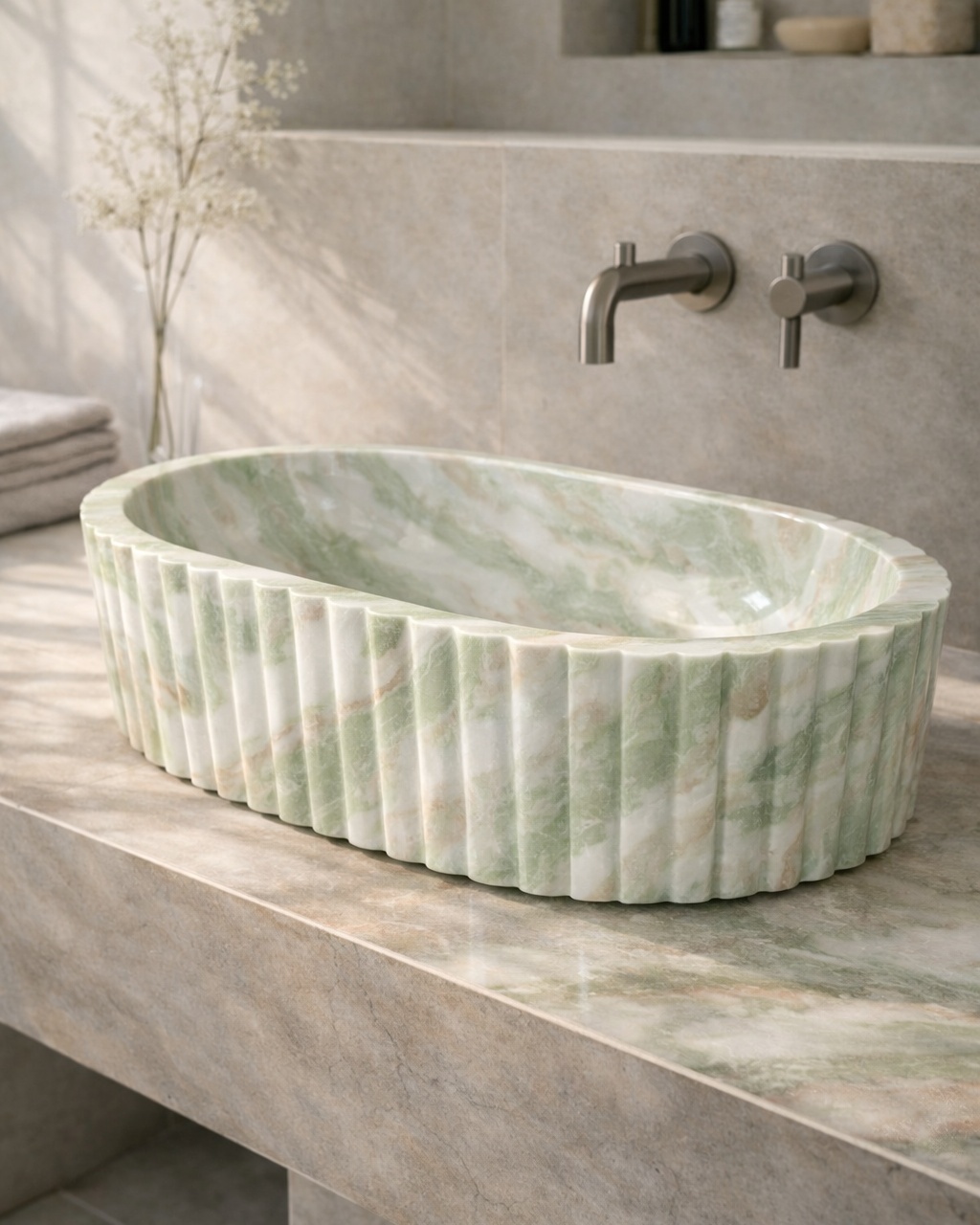 Fluted Oval Countertop Wash Basin - View 3