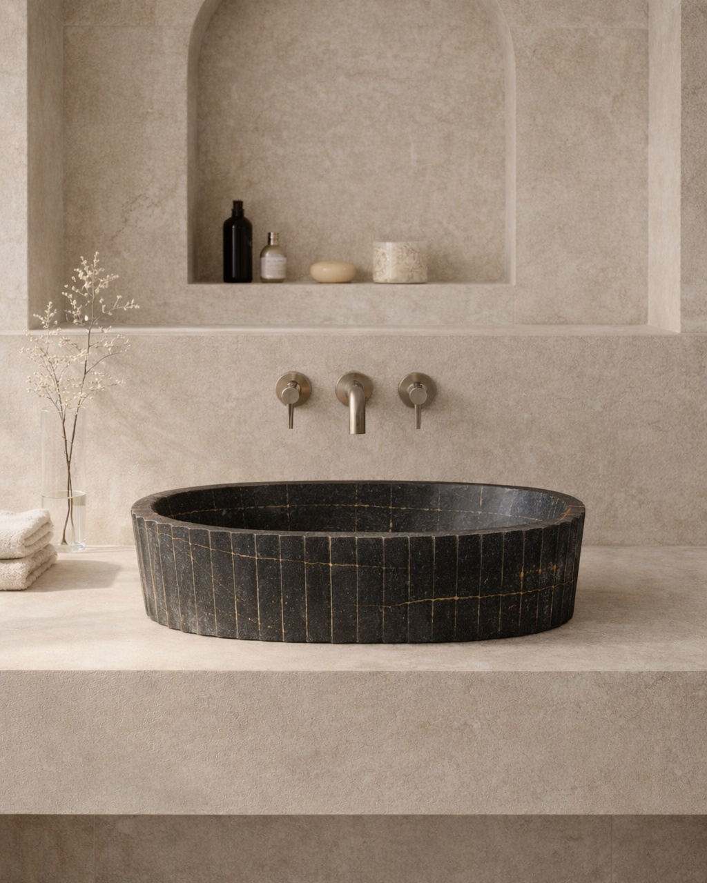Fluted Oval Countertop Wash Basin