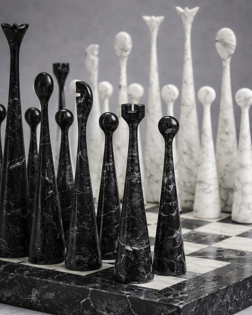 Designer Marble Chess Set - Black And white