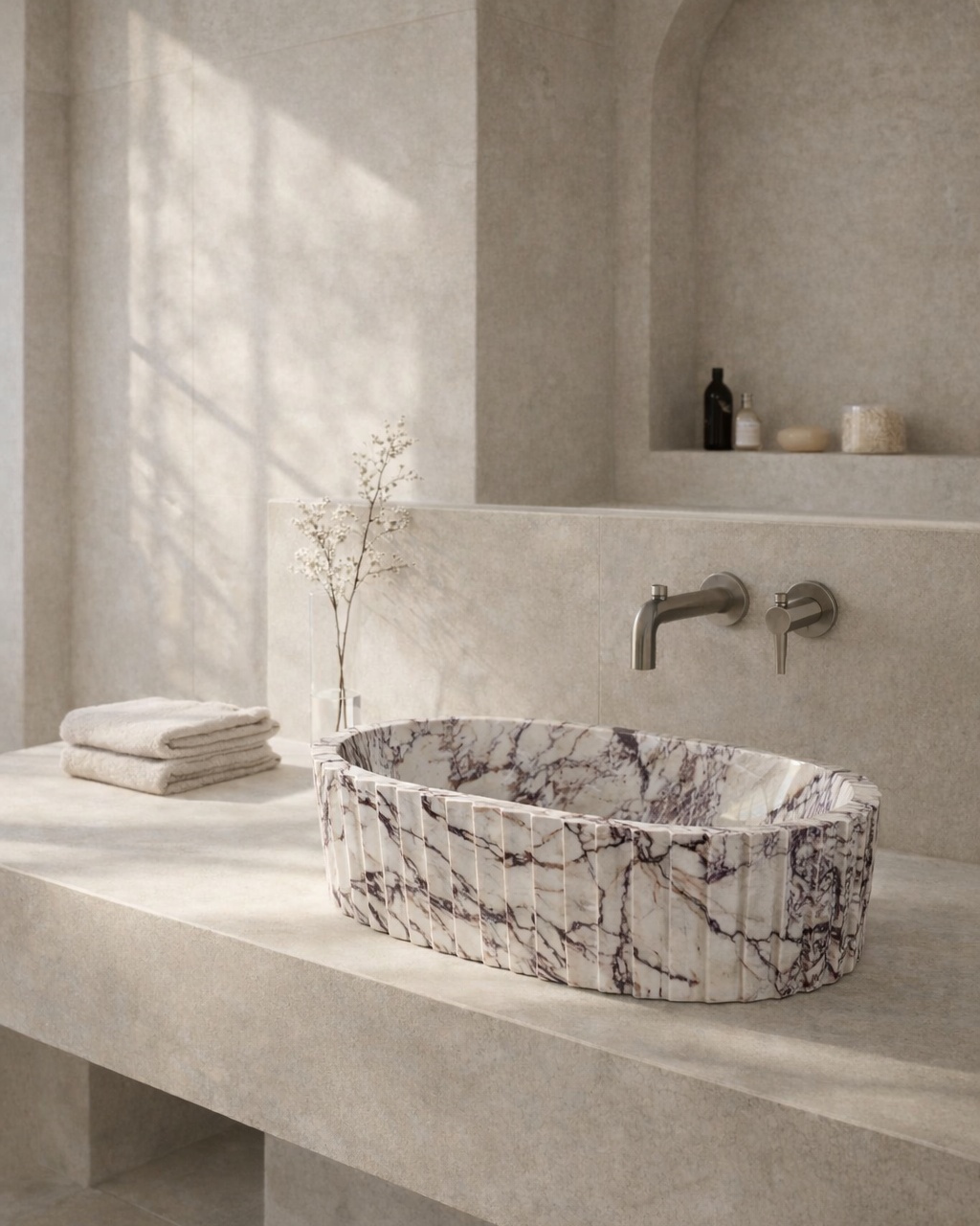 Fluted Oval Countertop Wash Basin - View 2