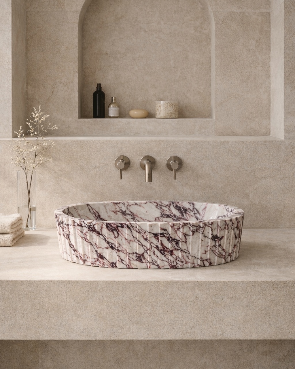 Fluted Oval Countertop Wash Basin
