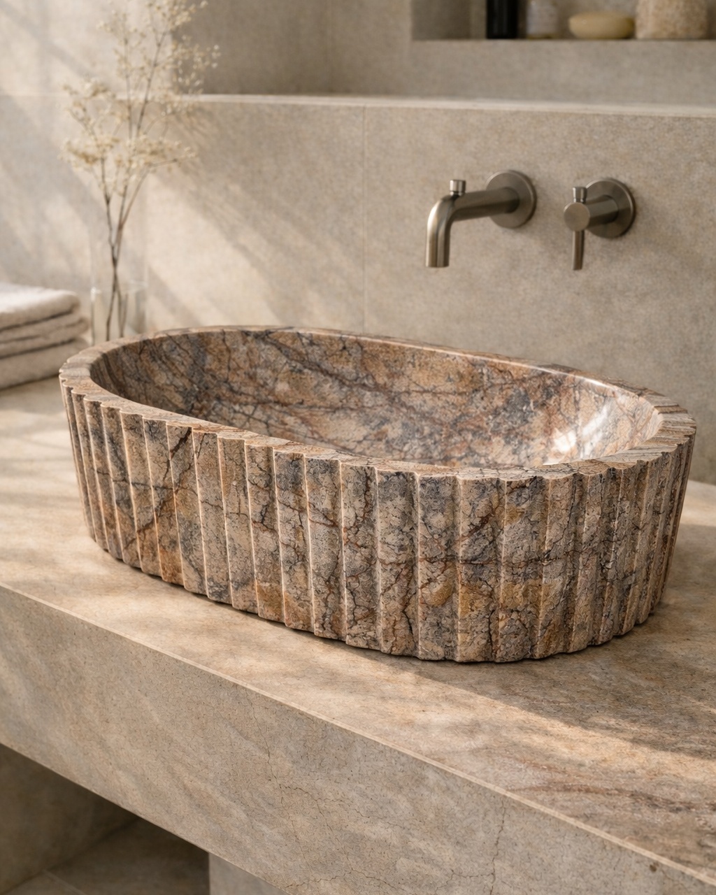 Fluted Oval Countertop Wash Basin - View 3