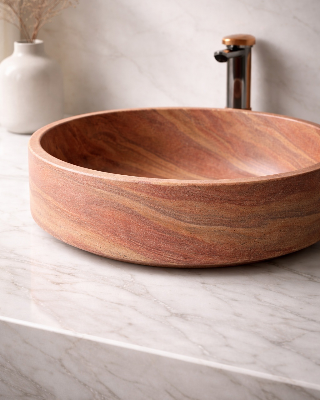 Terracotta Vein Round Vessel Basin - View 2