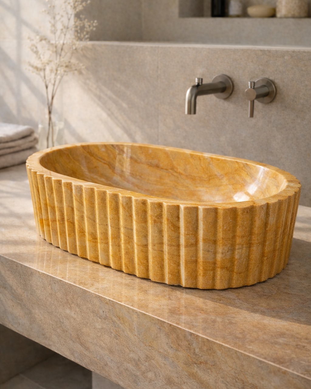 Fluted Oval Countertop Wash Basin - View 3
