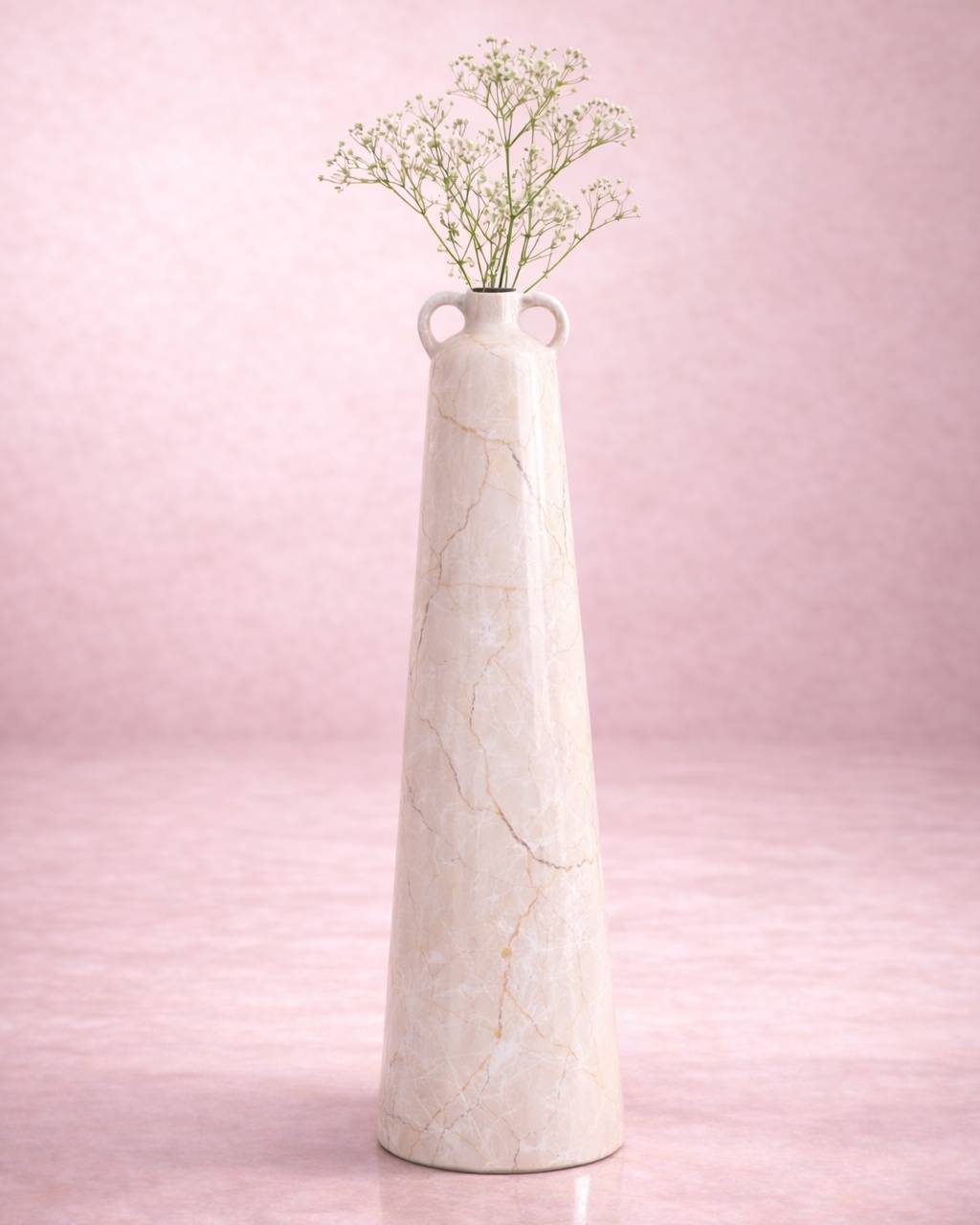 Handled Tapered Vase - Botticino Oro