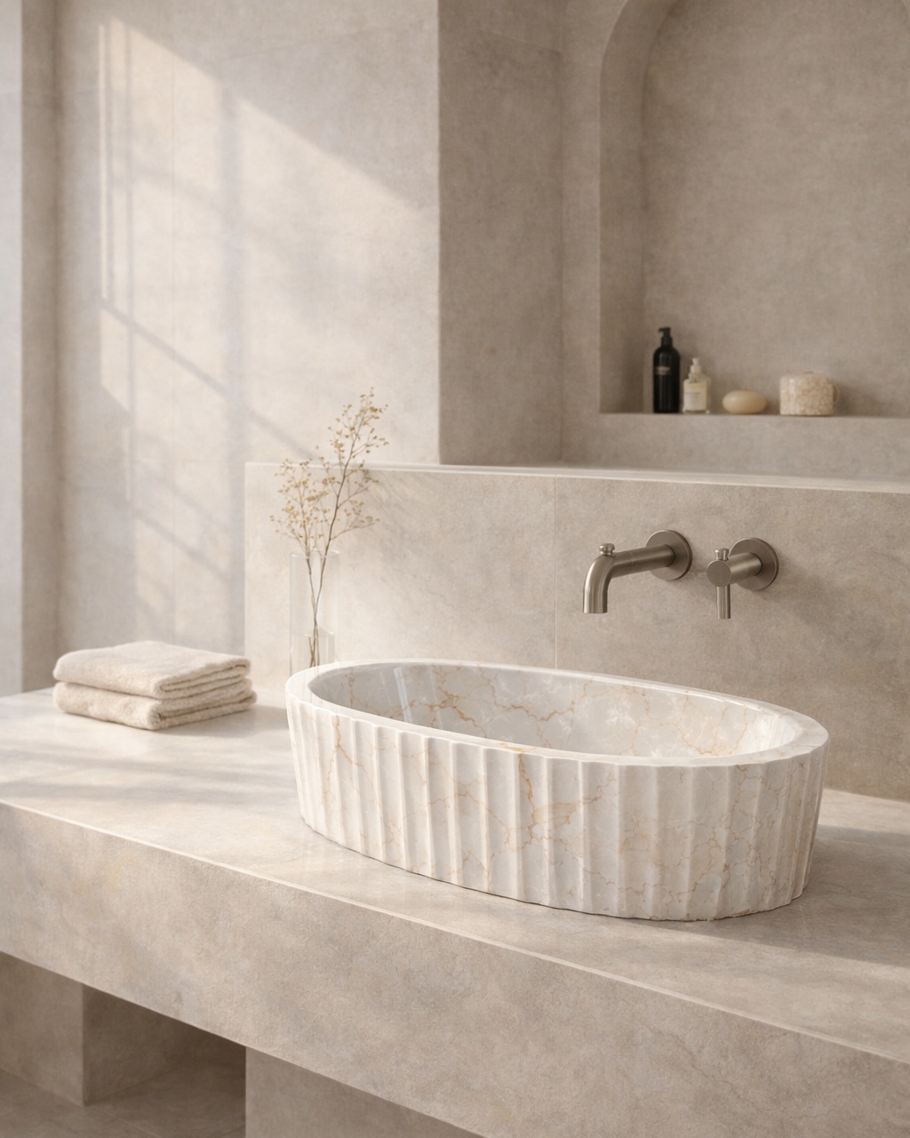 Fluted Oval Countertop Wash Basin - View 2