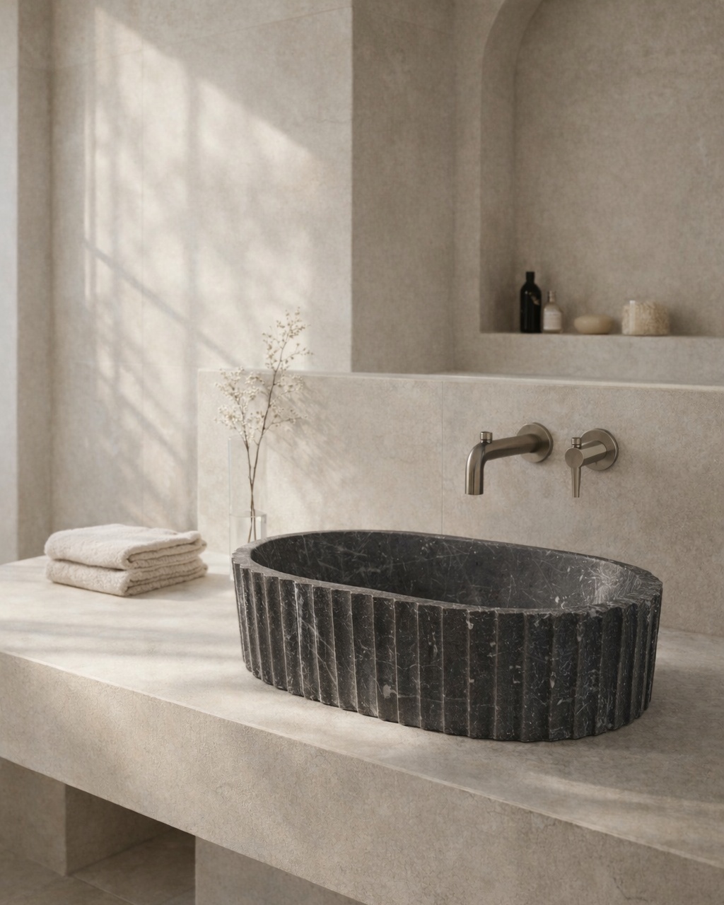 Fluted Oval Countertop Wash Basin - View 2