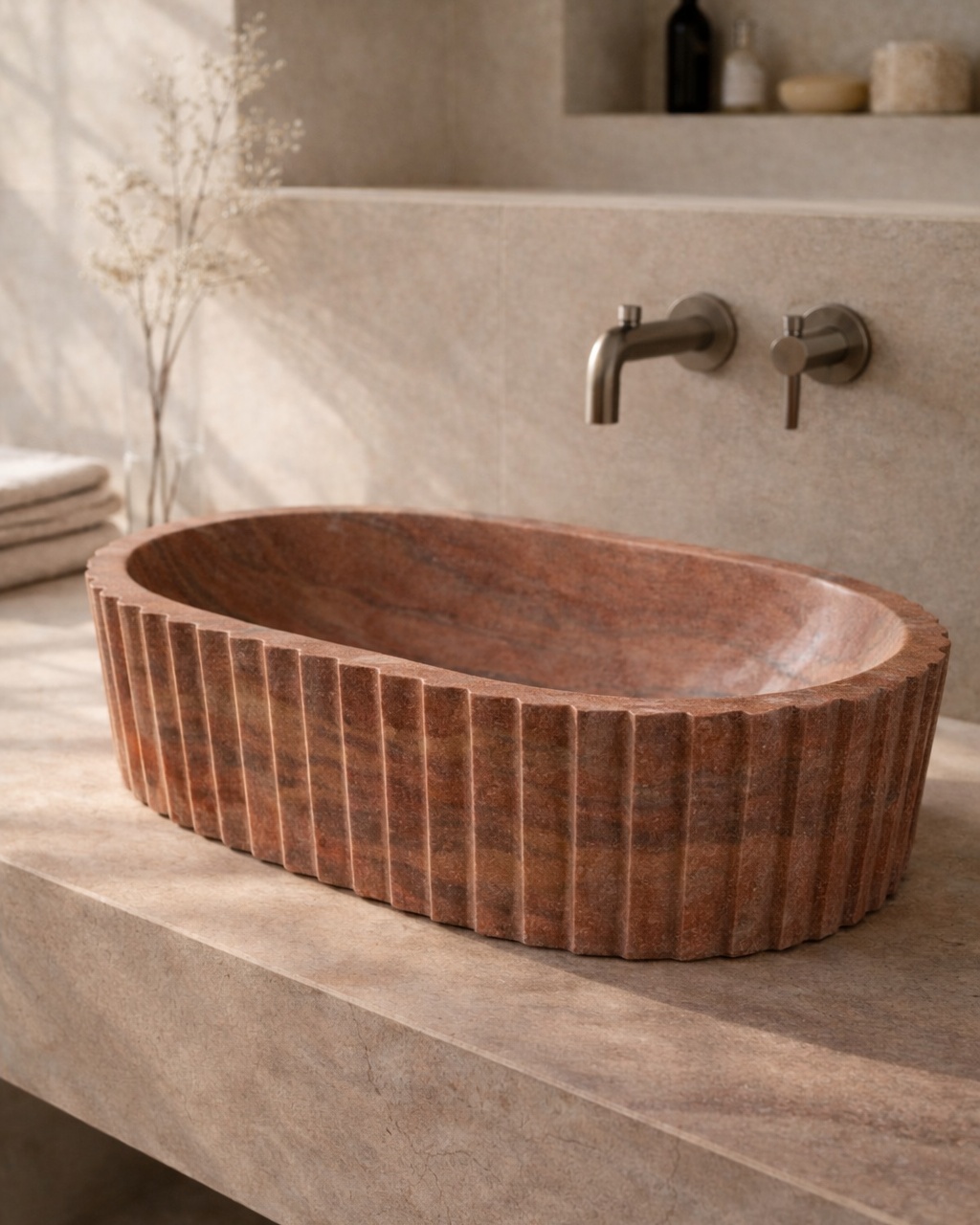 Fluted Oval Countertop Wash Basin - View 3