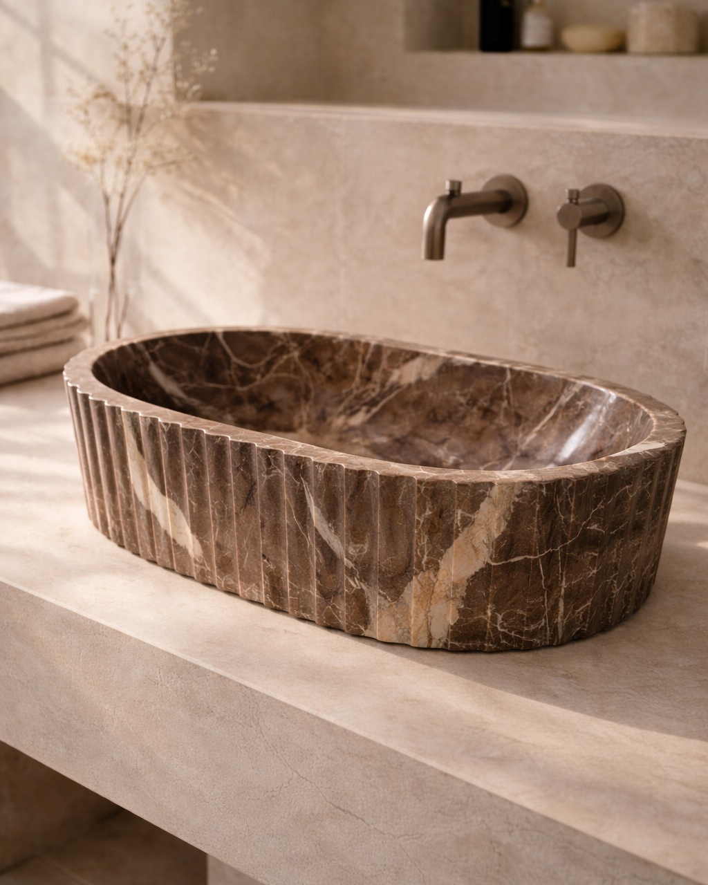 Fluted Oval Countertop Wash Basin - View 3