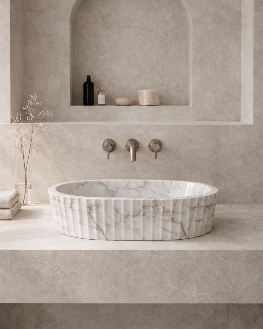 Fluted Oval Countertop Wash Basin
