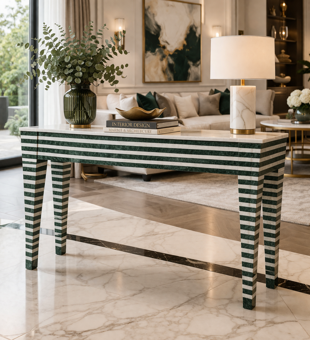 Eclipse Line Console Table - Green-Bans Inlay