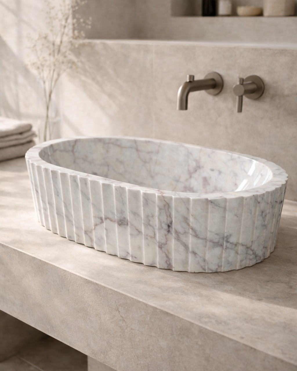 Fluted Oval Countertop Wash Basin - View 3