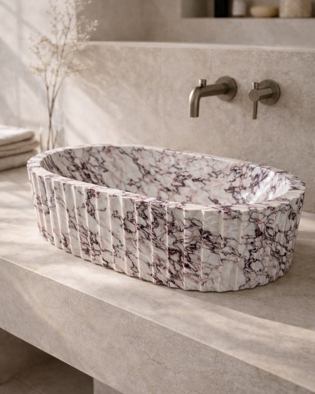 Fluted Oval Countertop Wash Basin - View 3