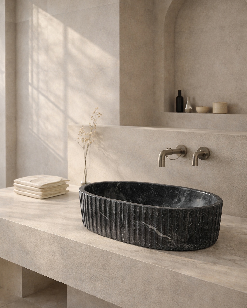 Fluted Oval Countertop Wash Basin - View 2