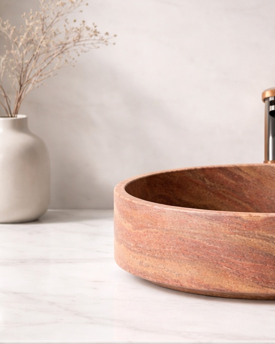 Terracotta Vein Round Vessel Basin - View 3