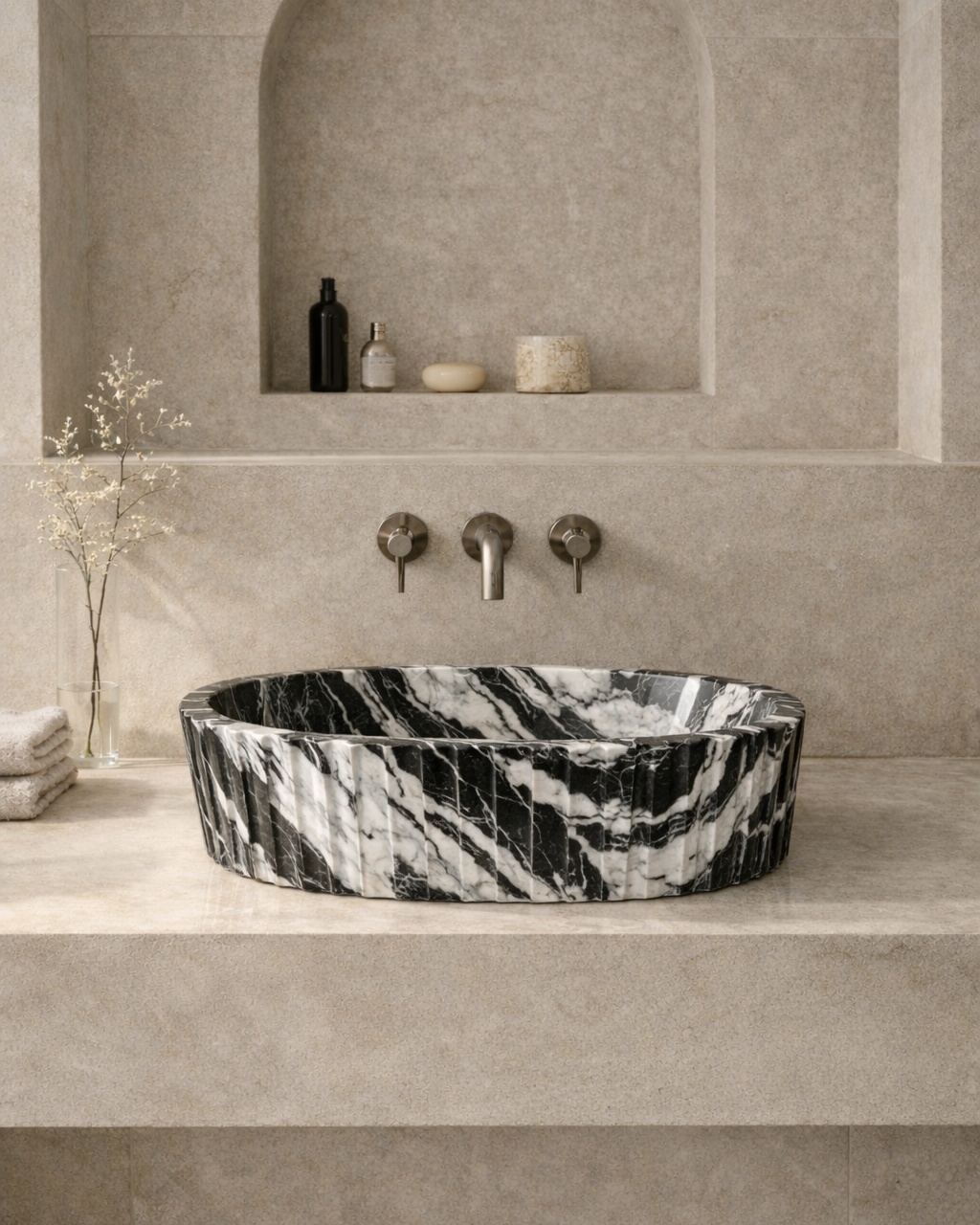 Fluted Oval Countertop Wash Basin