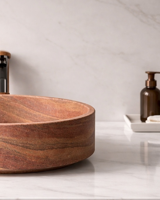 Terracotta Vein Round Vessel Basin - View 4