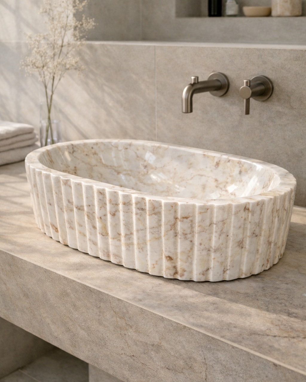 Fluted Oval Countertop Wash Basin - View 3