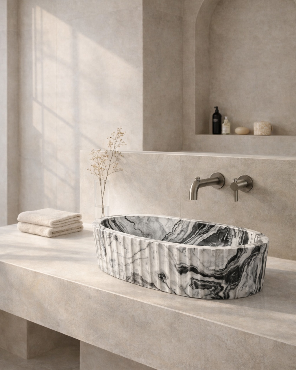 Fluted Oval Countertop Wash Basin - View 2