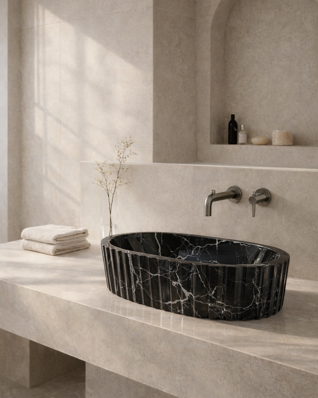Fluted Oval Countertop Wash Basin - View 2