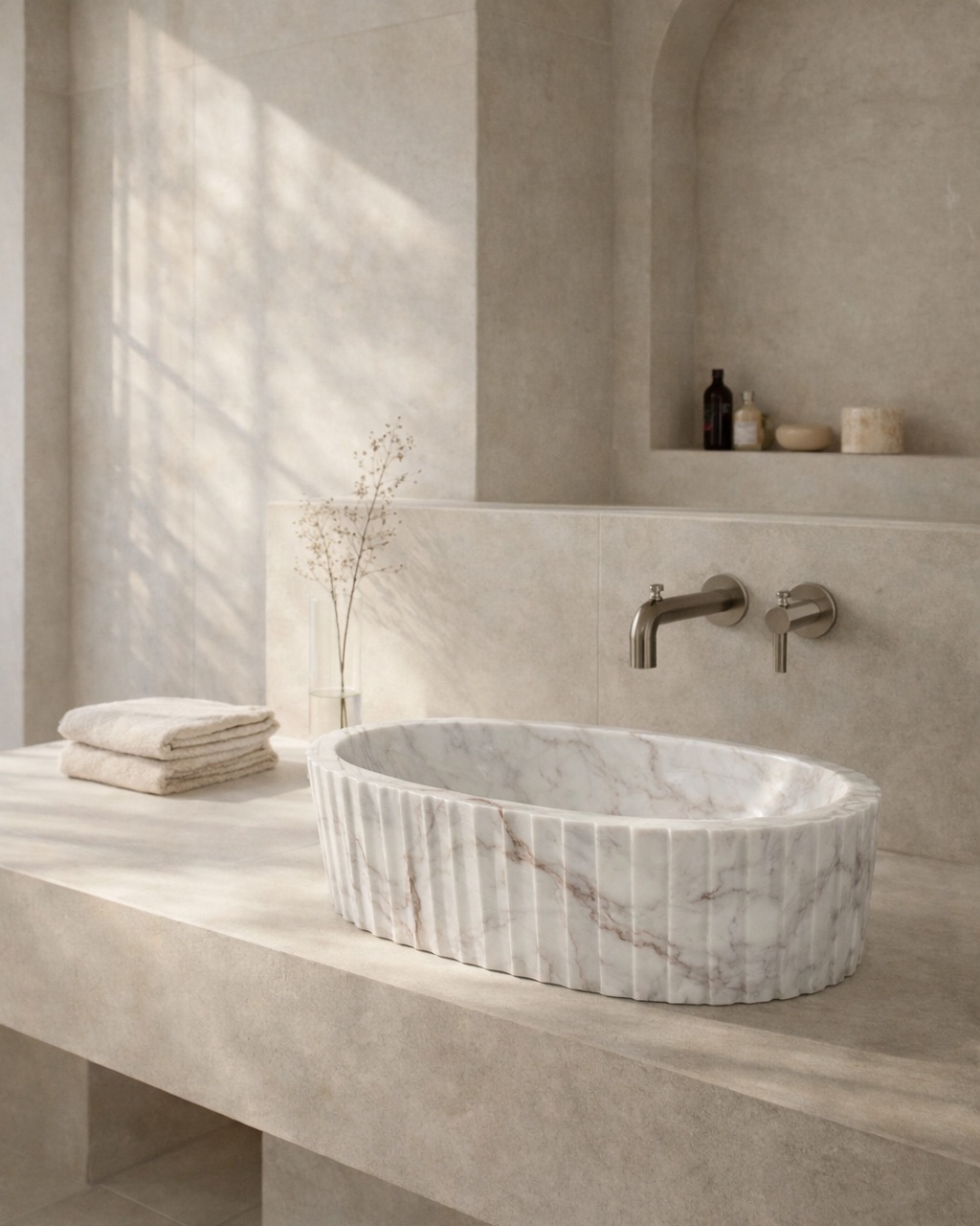 Fluted Oval Countertop Wash Basin - View 2