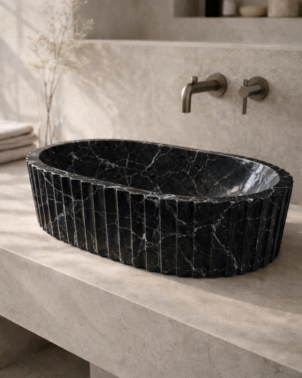 Fluted Oval Countertop Wash Basin - View 3