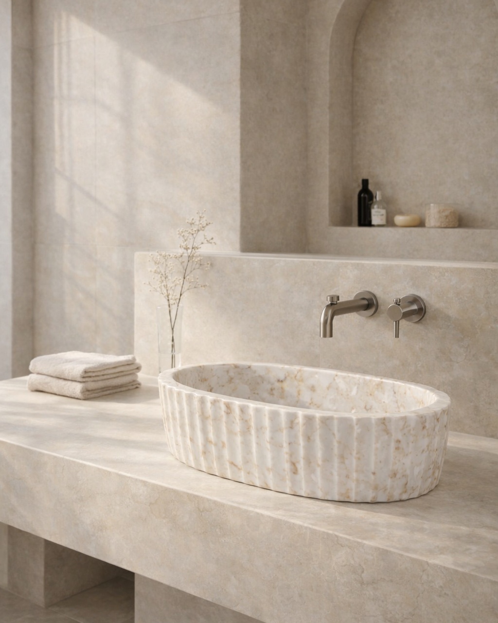 Fluted Oval Countertop Wash Basin - View 2
