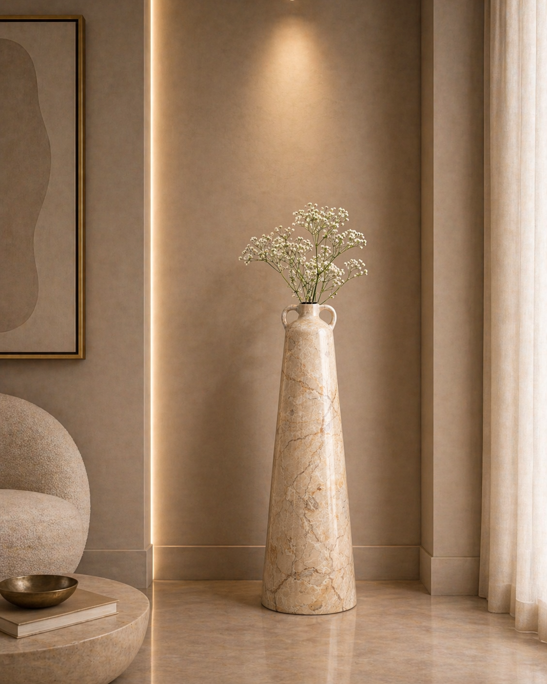 Handled Tapered Vase - Beige Romano
