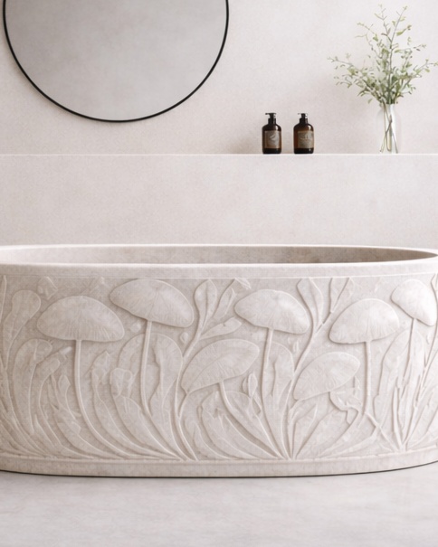 Cubensis Sculpted Bath - Jons Snow Marble