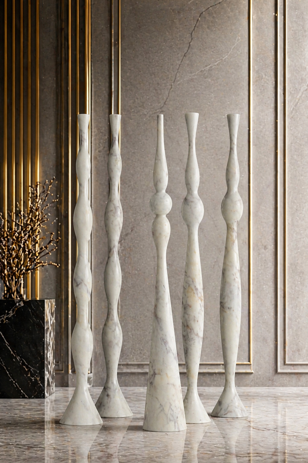 Ivory Spire Sculpture Set - Glacier Silk