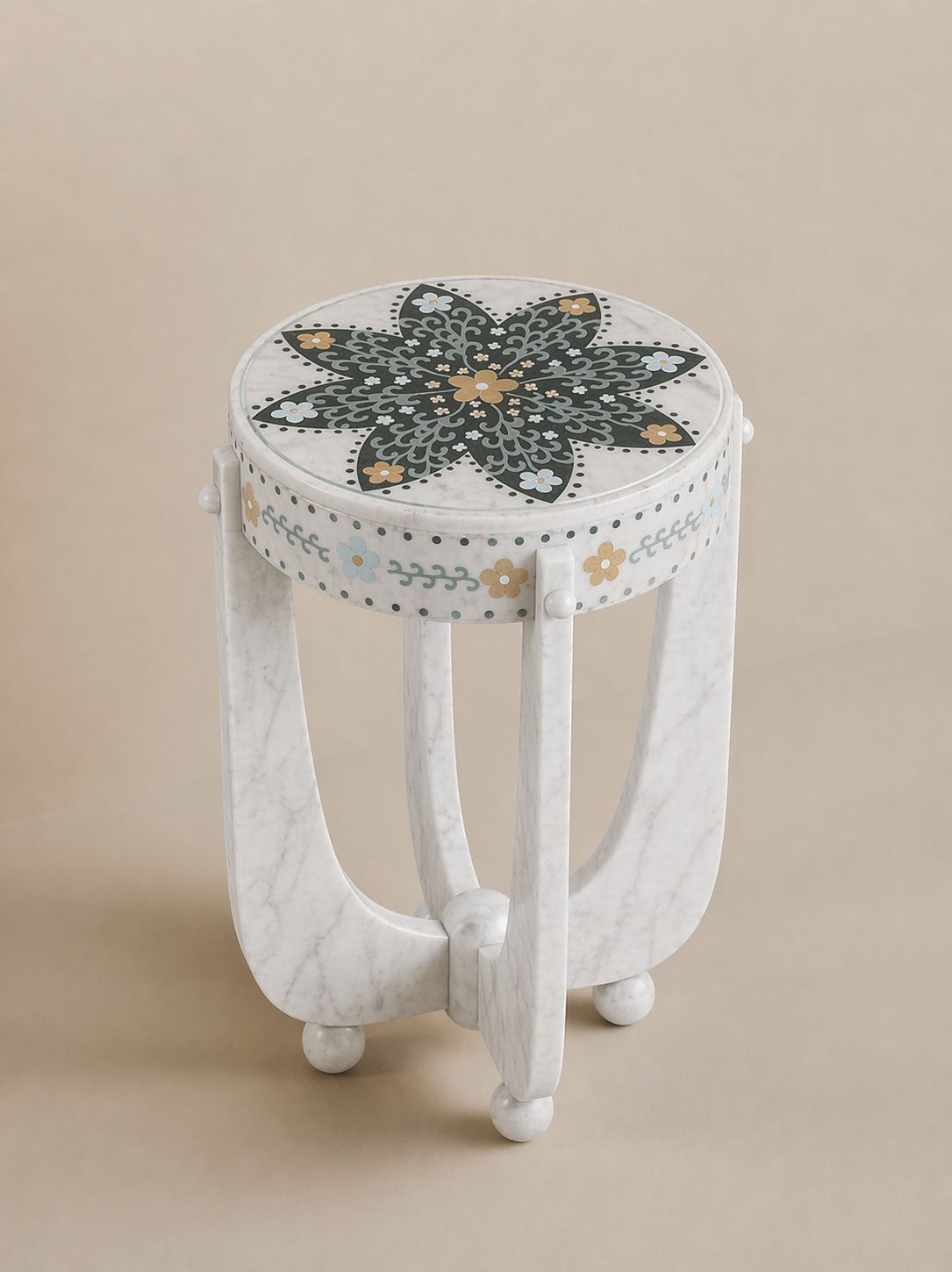 Ivory Bloom Side Table - Inlay glacier side table v4