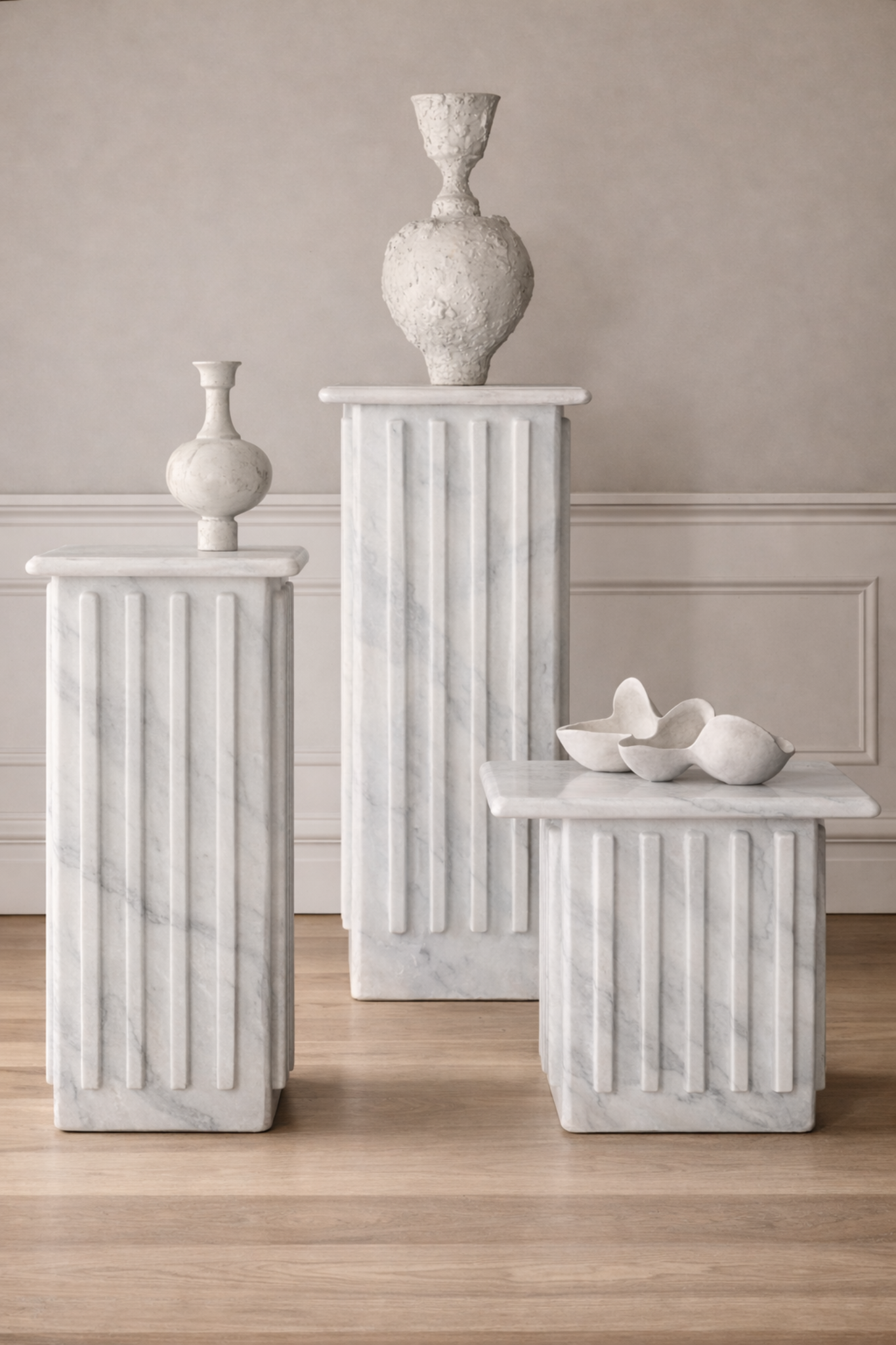 Roman Veil Pedestal Set - Glacier Silk