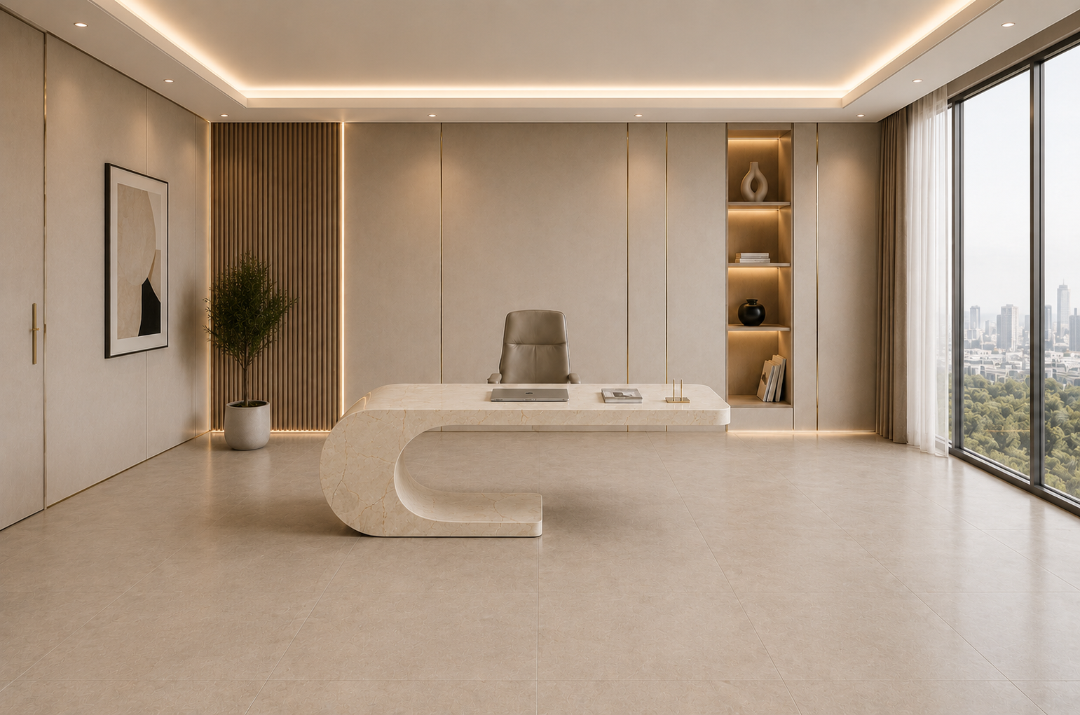 Cantilever Loop Desk - Beige Romano