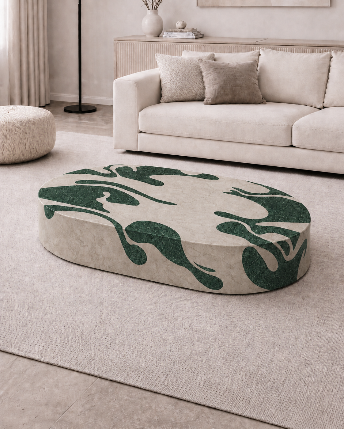 Ornava Inlay Table - Inlay Glacier silk - Imperial Green