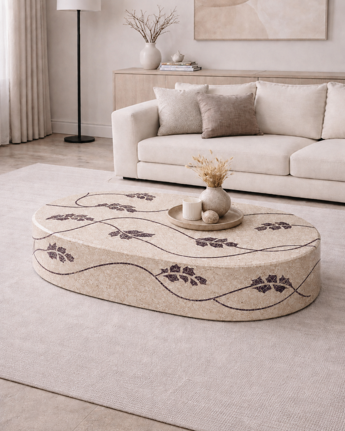 Flow Stem Inlayed Table - Inlay Glacier Silk-Korvane Red