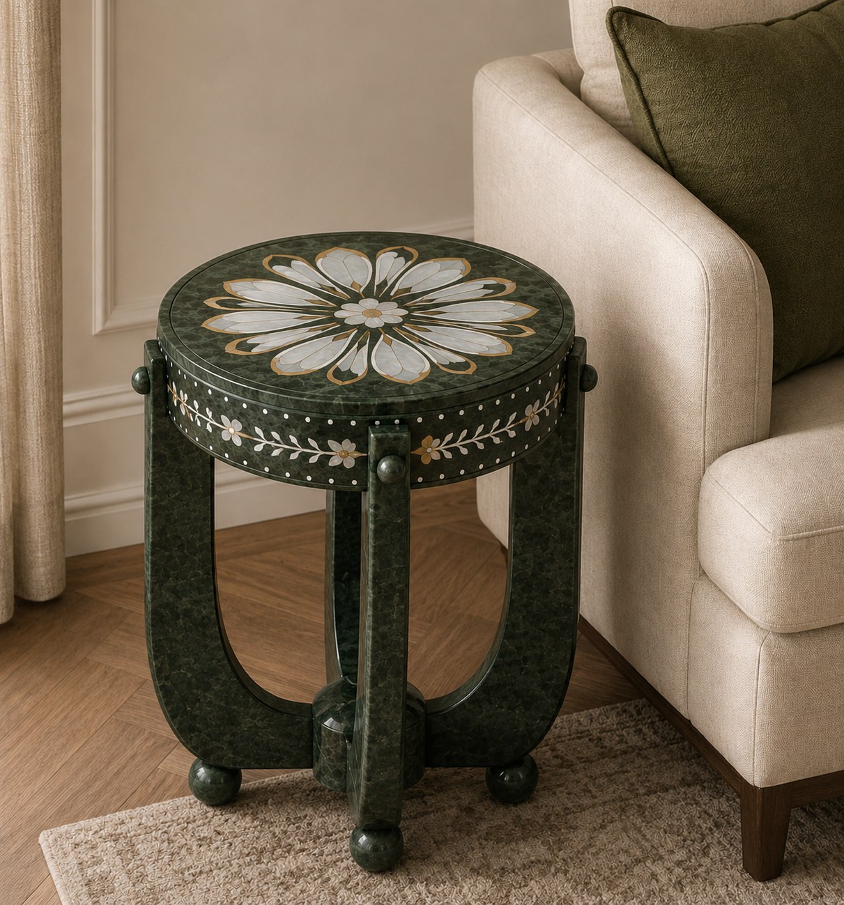 Ivory Bloom Side Table - Inlay glacier side table v9