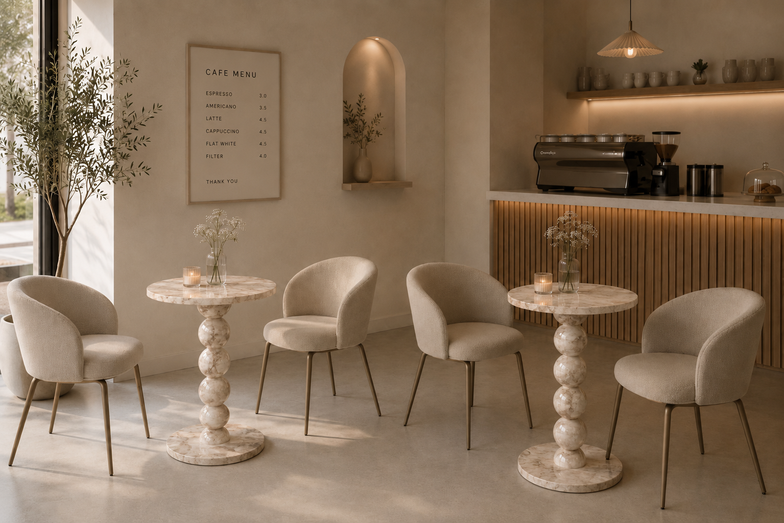 Sphere Column Bistro Table - Beige Romano