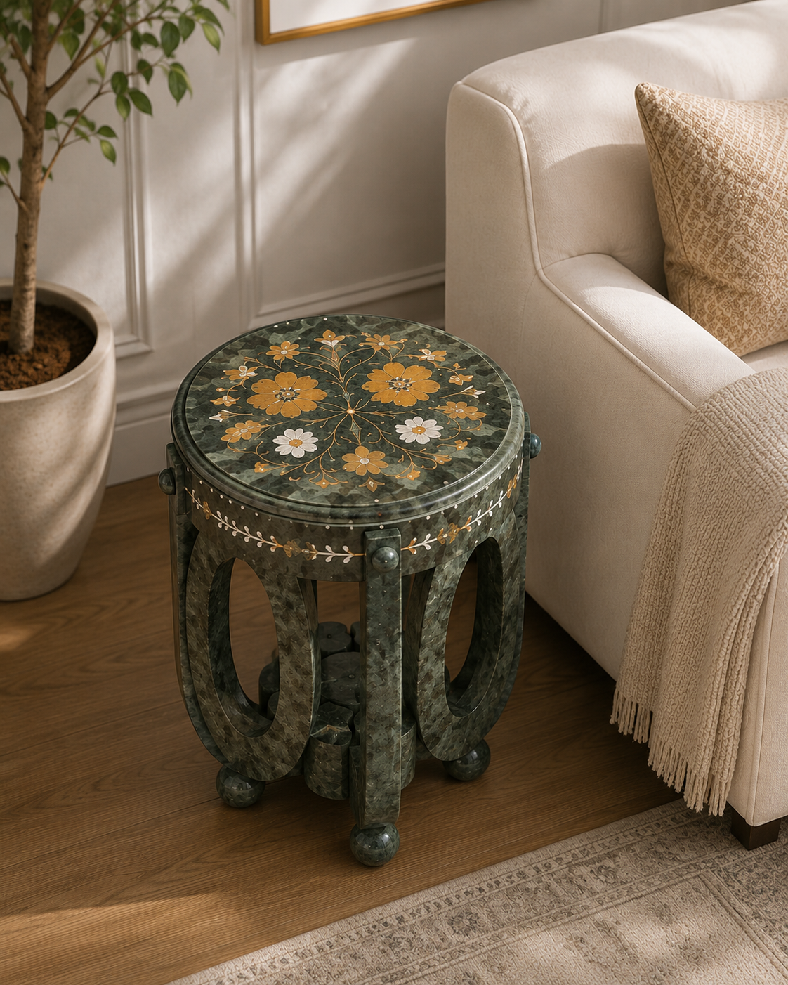 Ivory Bloom Side Table - Inlay glacier side table v6