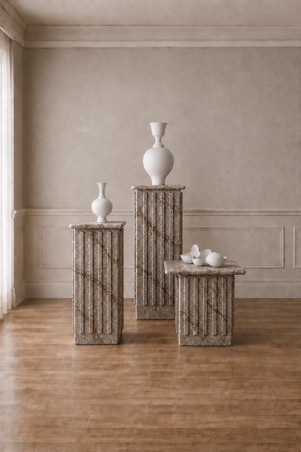 Roman Veil Pedestal Set - Beige brown Aurex