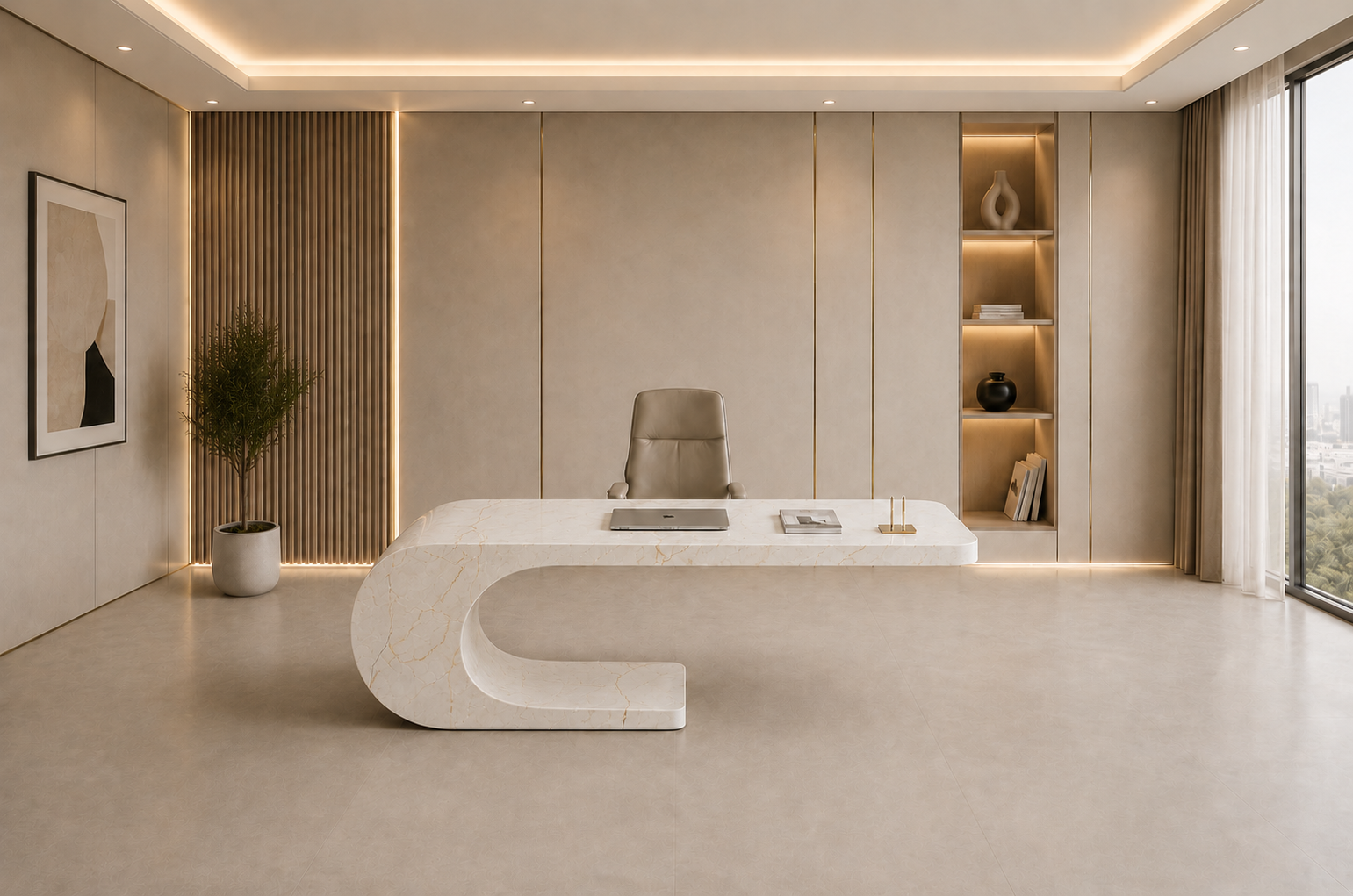 Cantilever Loop Desk - Botticino Oro