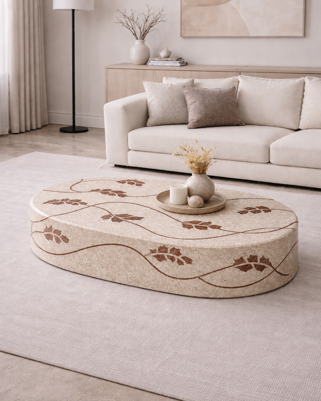 Flow Stem Inlayed Table - Inlay Glacier Silk-Desert Crown
