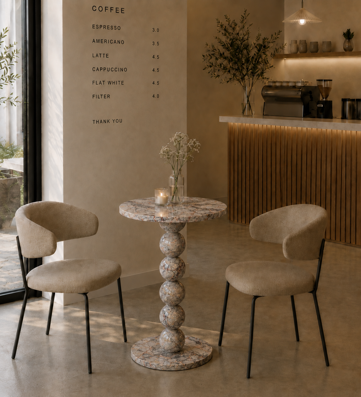 Sphere Column Bistro Table - Beige brown Aurex